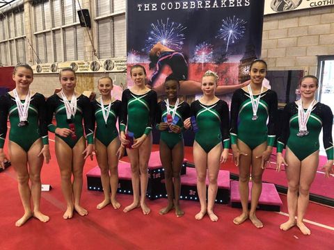 Group of gymnasts with medals