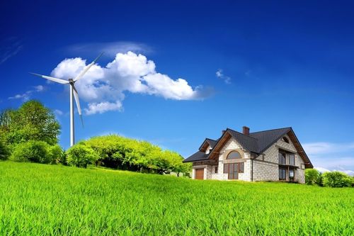 House with nearby wind turbine — South Seaville, NJ — Novasack Turf Farm