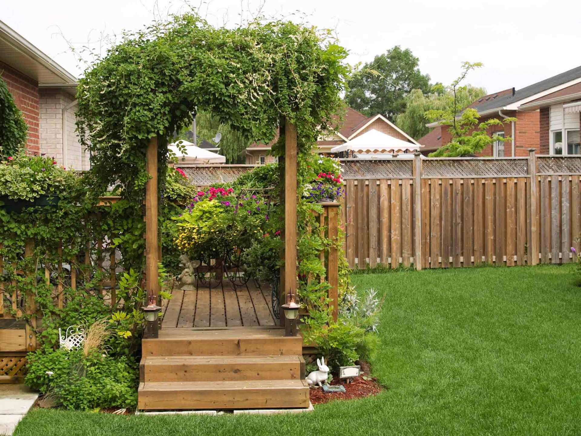 Decorative garden with grass and decking