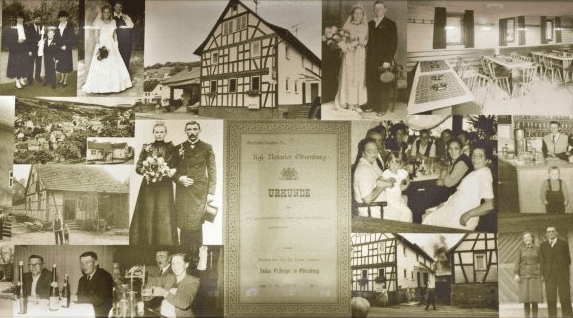 Eine Collage aus alten Schwarz-Weiß-Fotos einer Hochzeit