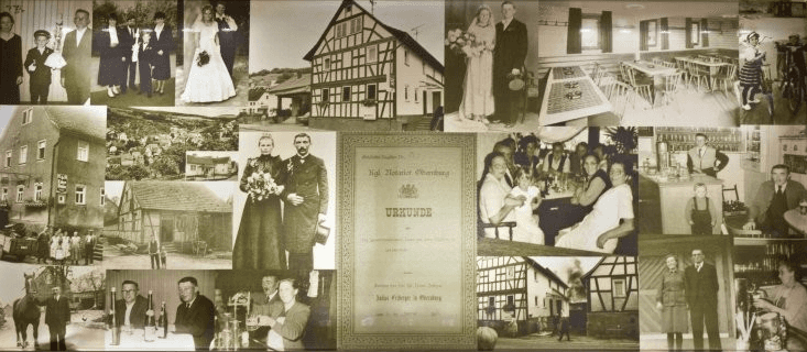 Eine Collage aus Schwarzweißfotos von Menschen und Gebäuden