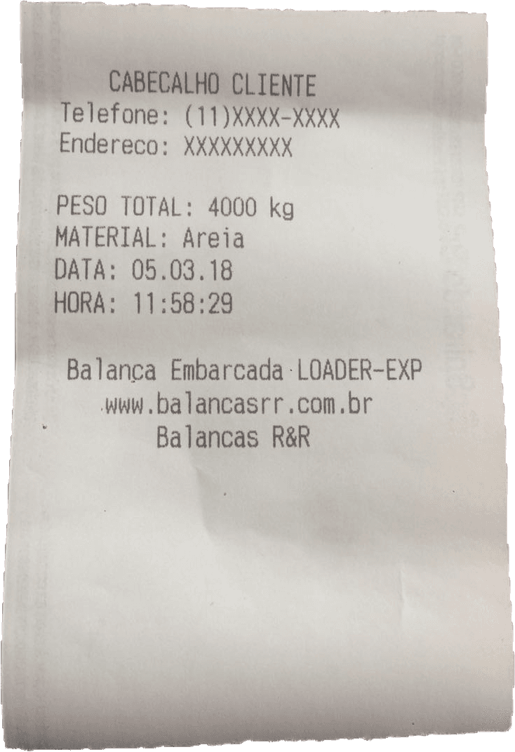 Ticket de Pesagem - Balança Embarcada LOADER-EXP balança para pá carregadeira, sistema de pesagem para pá carregadeira, preço balança pá carregadeira