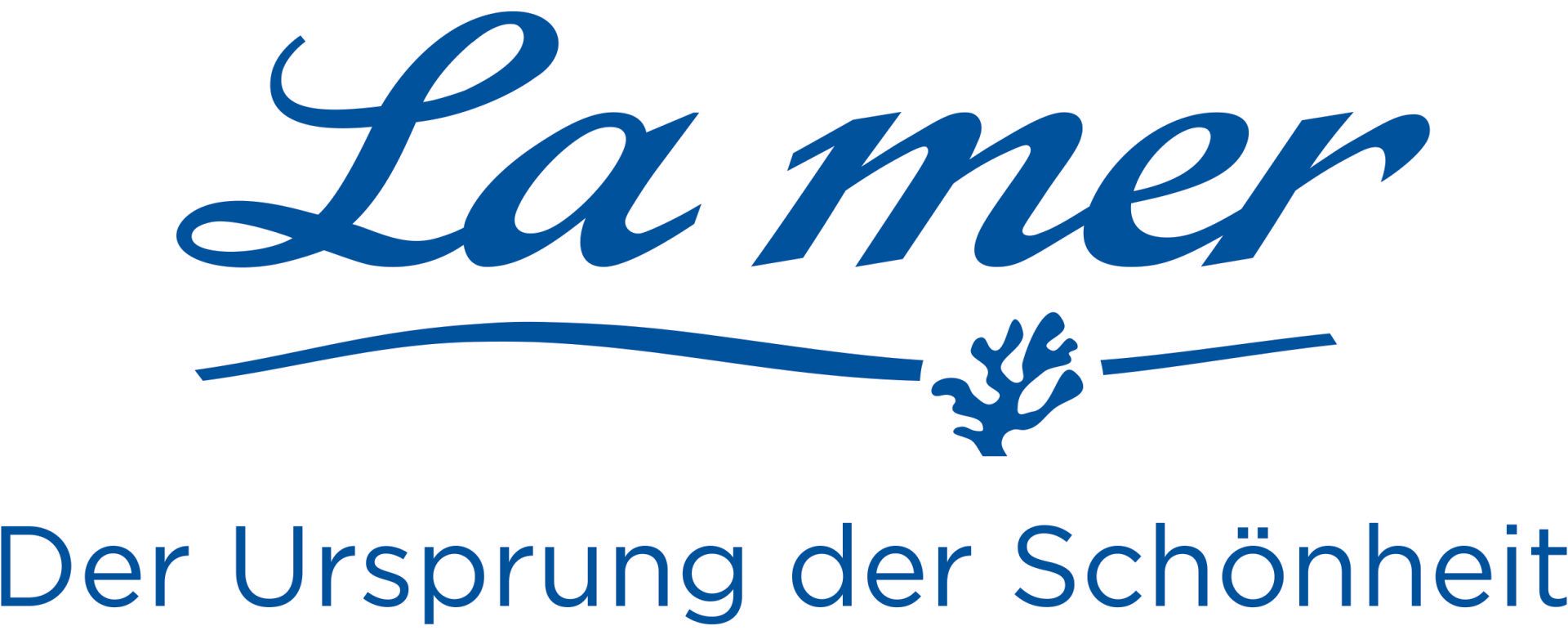 A blue la mer logo on a white background