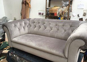 grey velvet sofa