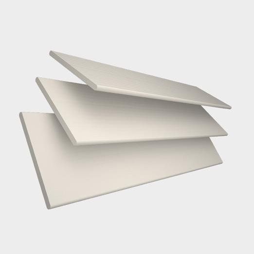 Three white blinds are stacked on top of each other on a white background