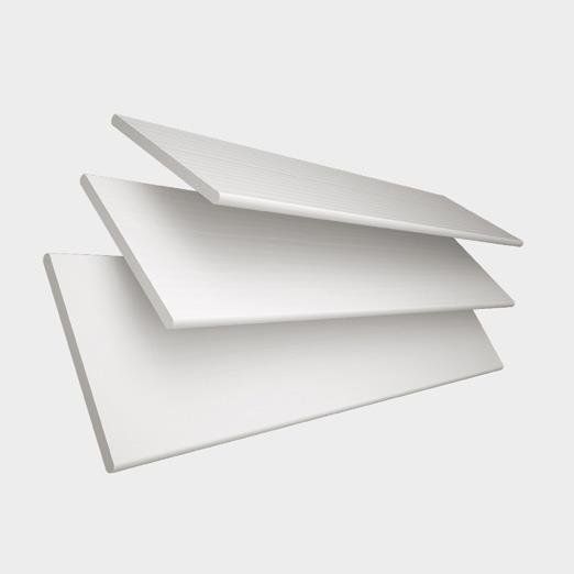 Three white blinds are stacked on top of each other on a white background