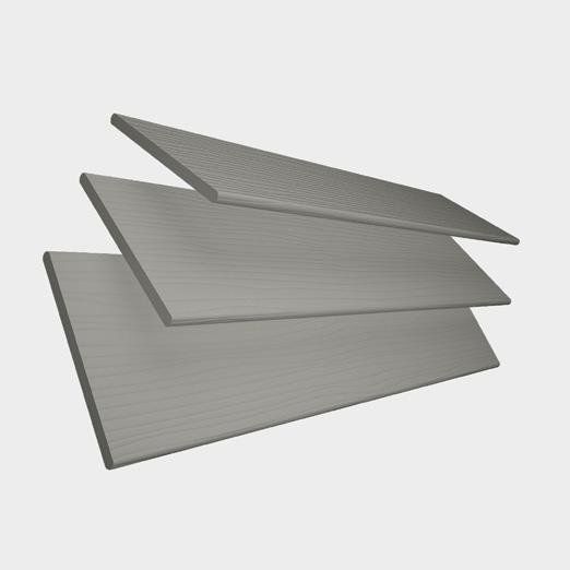 Three gray blinds are stacked on top of each other on a white background