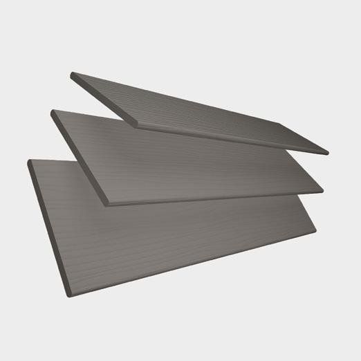 Three pieces of wood are stacked on top of each other on a white background.