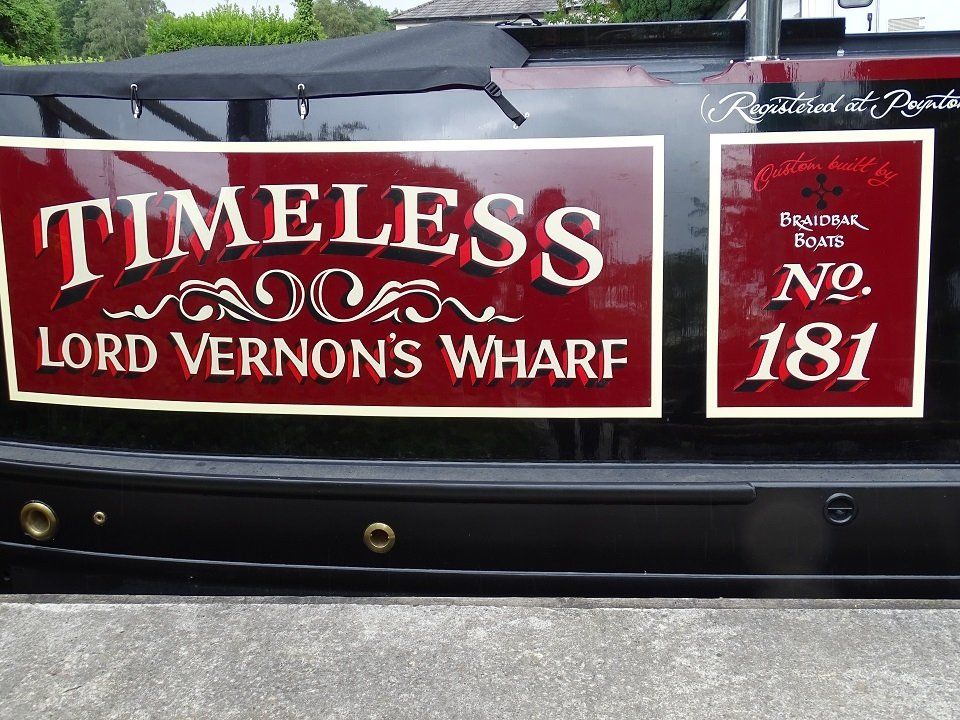 Narrowboat Timeless signwriting by Andy Russell