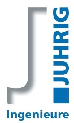 Logo für JUHRIG Ingenieure, mit einem stilisierten grauen „J“ und blauem Text.