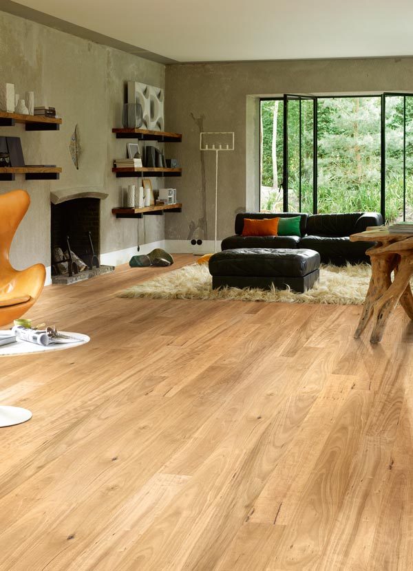 living room with light wood laminate