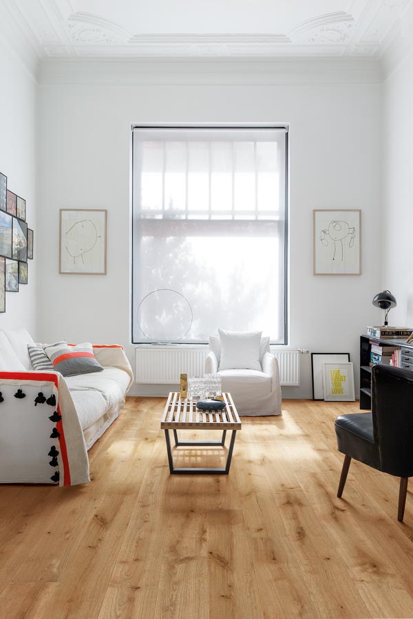 living room with wood laminate flooring