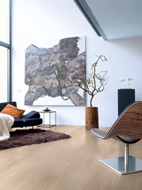 modern living room with wood laminate flooring