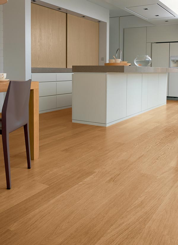 kitchen with light wood laminate floors