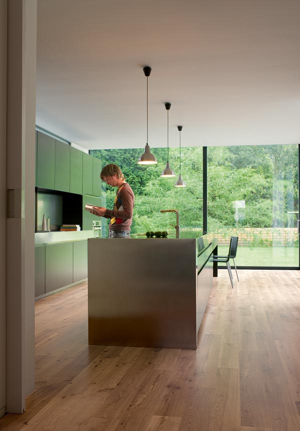 modern kitchen with laminate wood floors