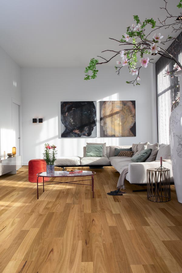 living room with medium dark timber floors