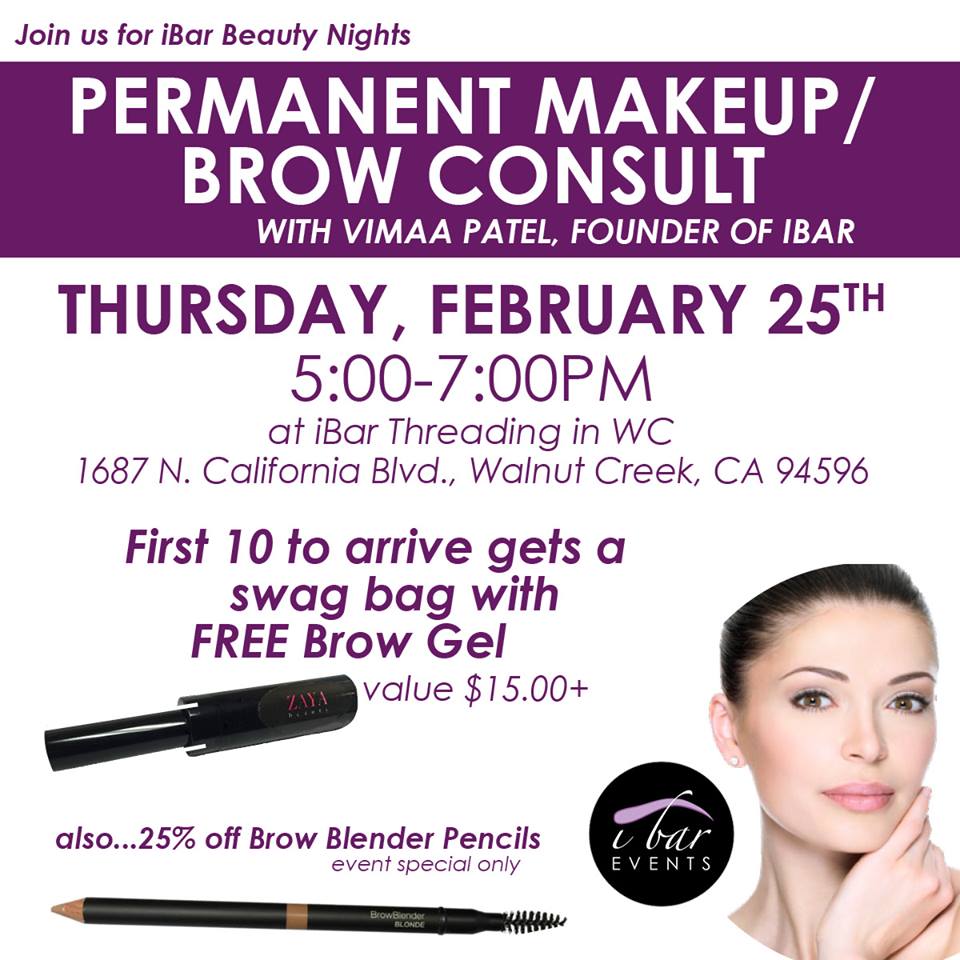 An advertisement for permanent makeup / brow consult on thursday february 25th