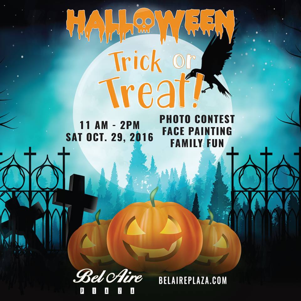 An advertisement for a halloween trick or treat event