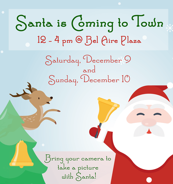 Santa is coming to town on saturday december 9 and sunday december 10