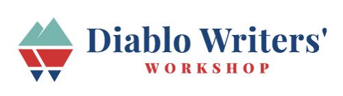 A logo for diablo writers workshop with a blue and red triangle