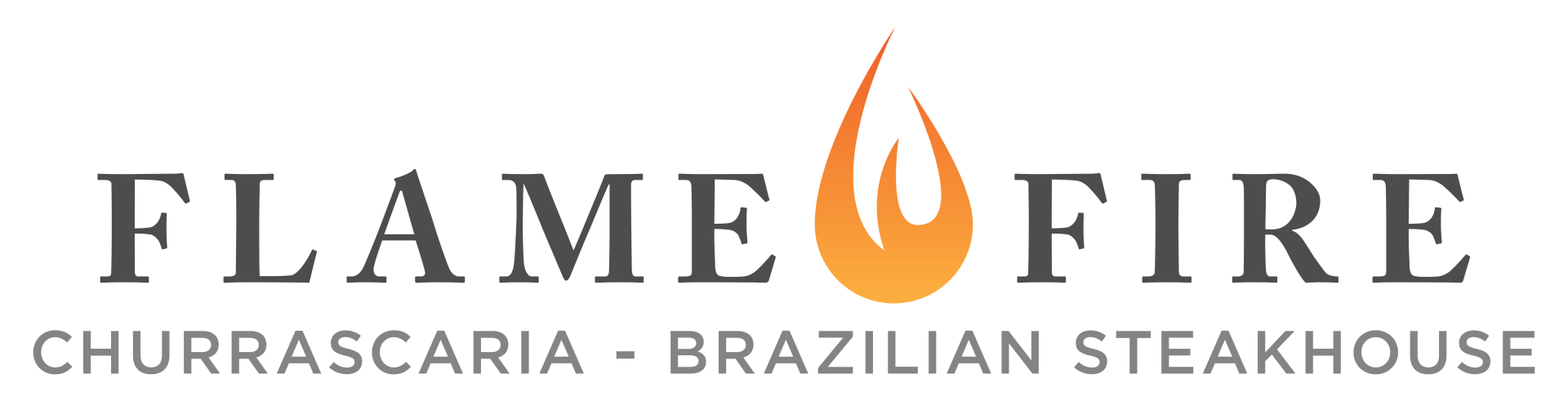 The logo for flame fire churrascaria brazilian steakhouse