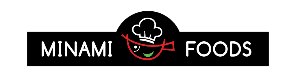 The logo for minami foods has a chef 's hat on it.