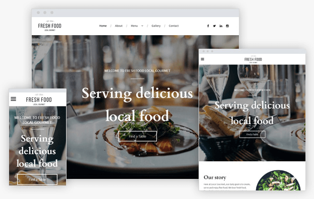 A screenshot of a restaurant website on a computer , tablet , and phone.