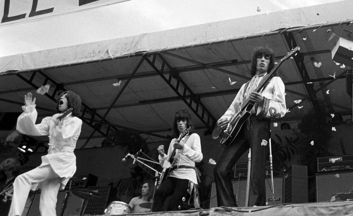 Mick does his best to add to the total of The Great 5th of July Butterfly Massacre by swallowing as many as possible Rolling Stones July 5th 1969