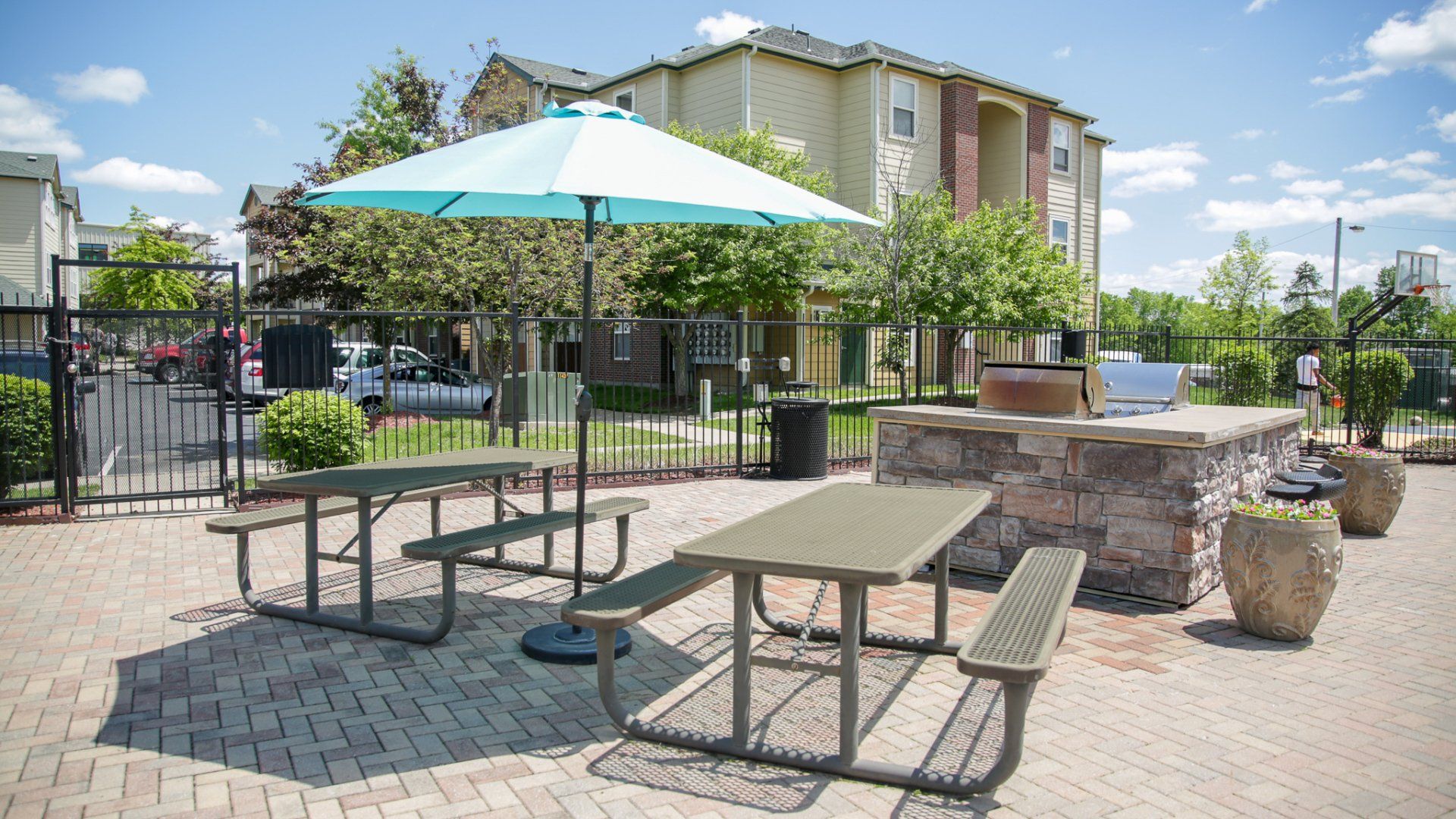 picnic tables with umbrella
