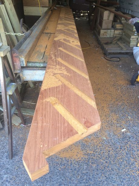Custom Merbau Stringer being made into steps