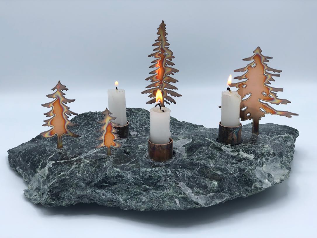 Vermont Rocks copper tree candle votive sculpture decor