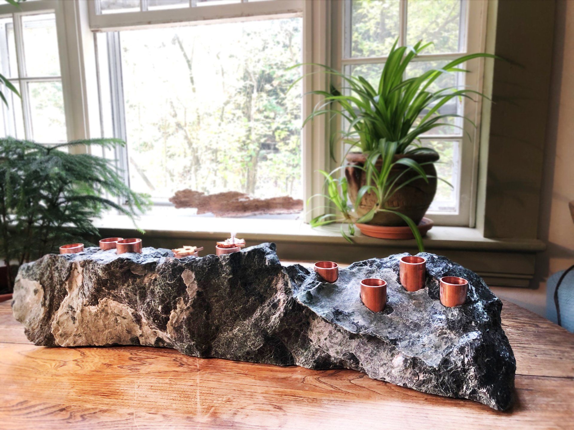 Vermont Rocks oil wick candle votive sculpture decor