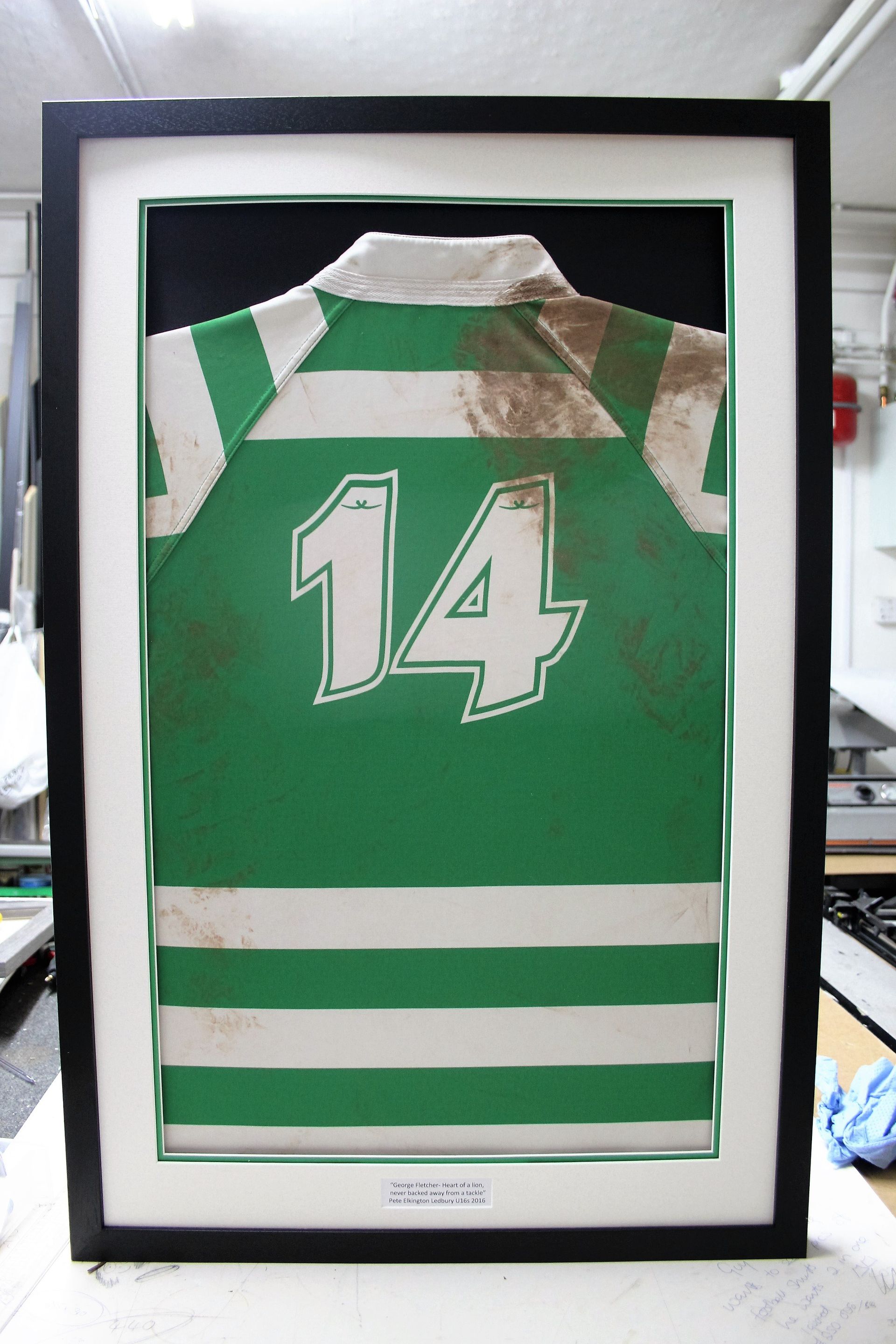 Green football shirt framed