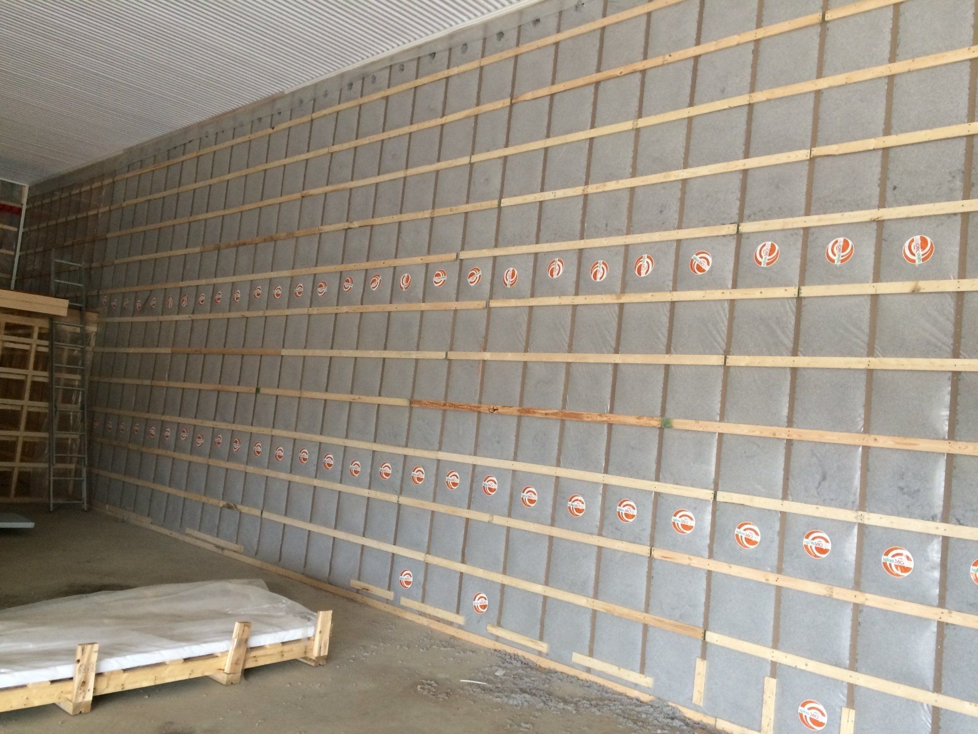 A large wall with a lot of squares on it.