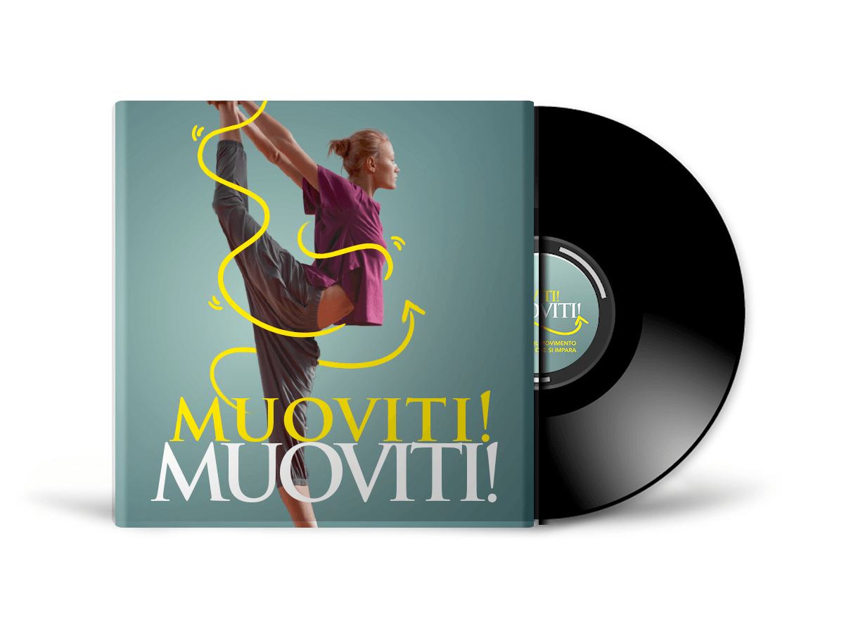 Un disco nero con sopra la scritta muoviti muoviti