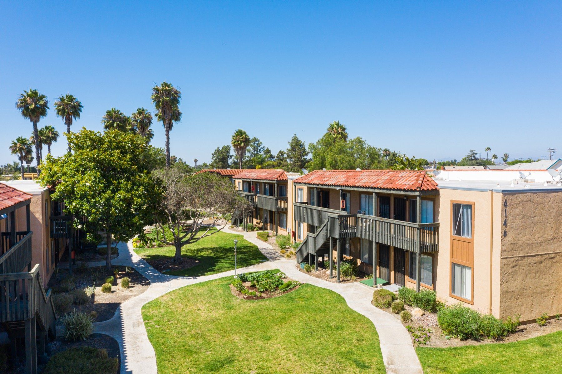 Building exterior and front lawn