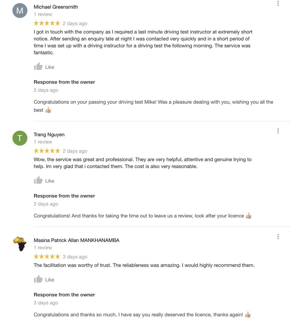 Driving test car hire google reviews