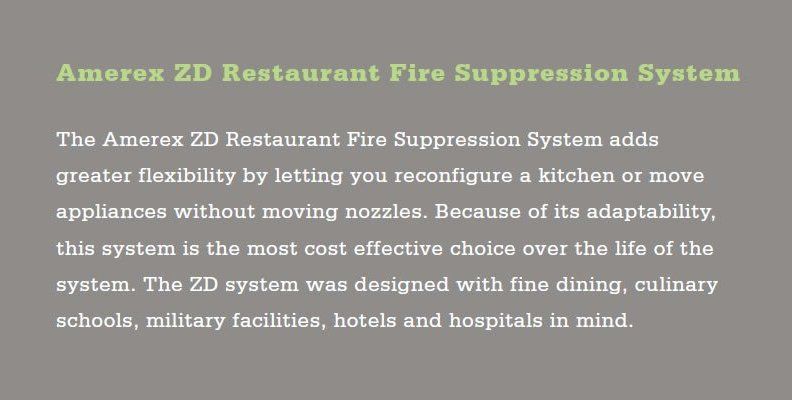 Text description of the Amerex 2D Restaurant Fire Suppression System, which allows flexible appliance reconfiguration.