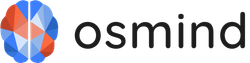 A logo for osmind with a brain in the middle.