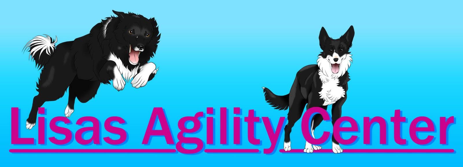 Ein Logo für Lisas Agility Center mit zwei in die Luft springenden Hunden