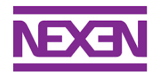 Purple NEXON logo between two horizontal purple lines on a white background