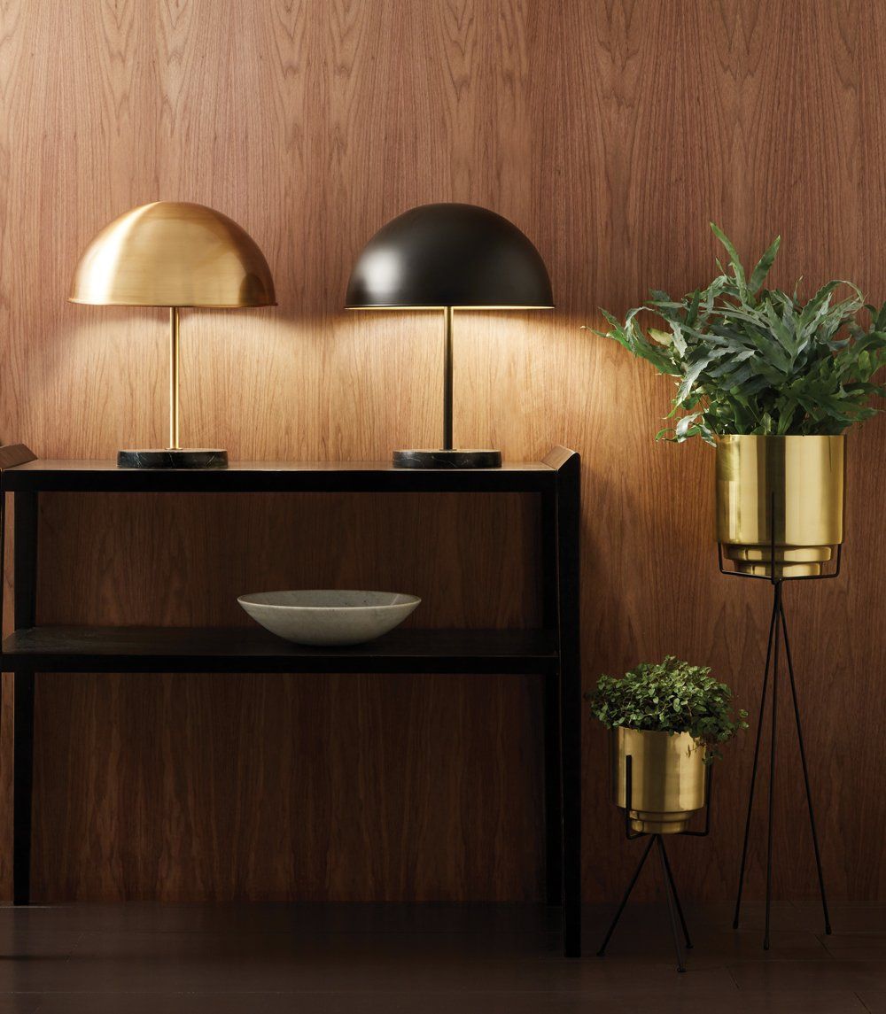 Dome table lamps with metallic finish