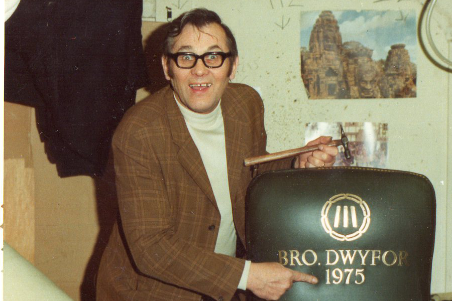 Mr Quaeck posing with Eisteddfod Chair in 1975
