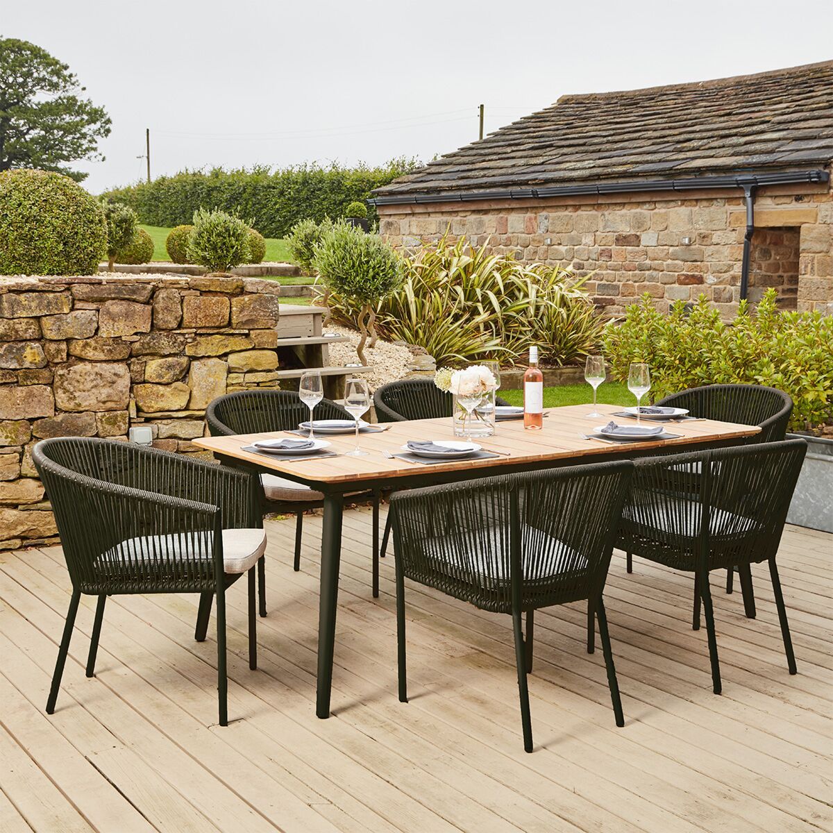 Modern Wood Top Outdoor Patio Dining Range