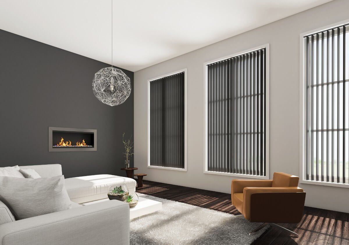 Space grey vertical blinds