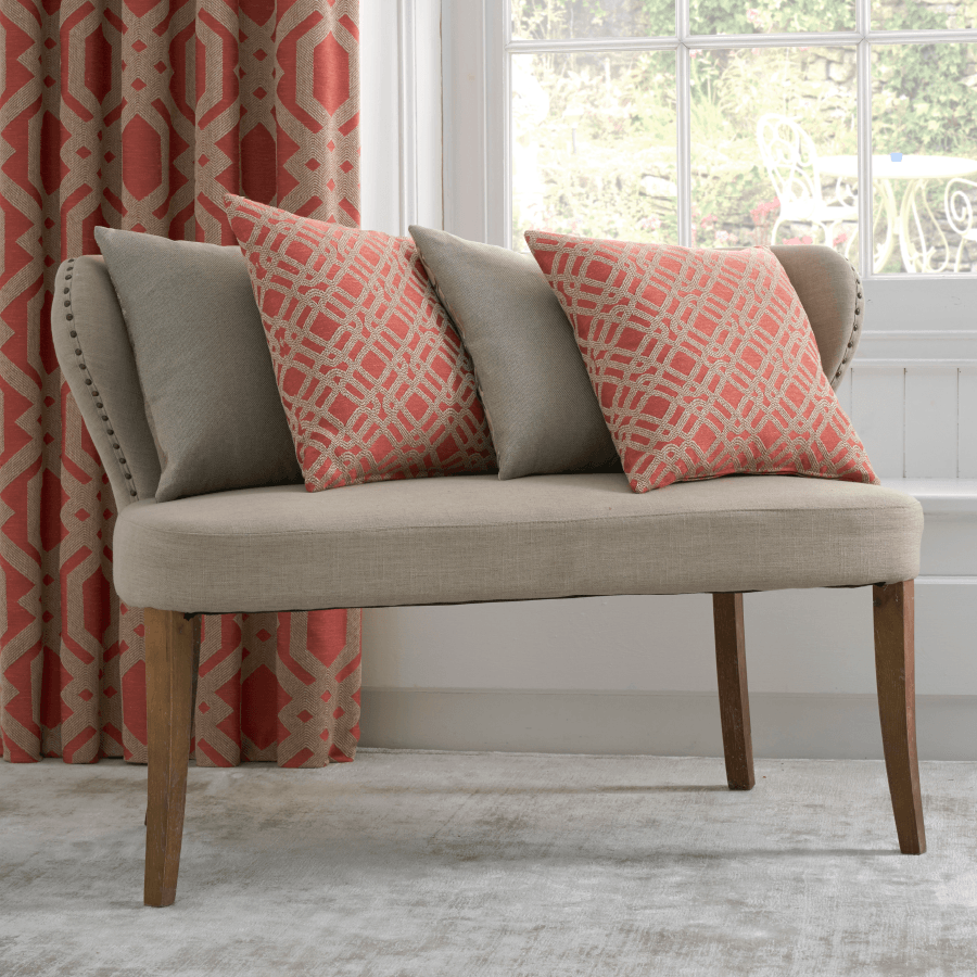 Contemporary Aztec-style curtains in red