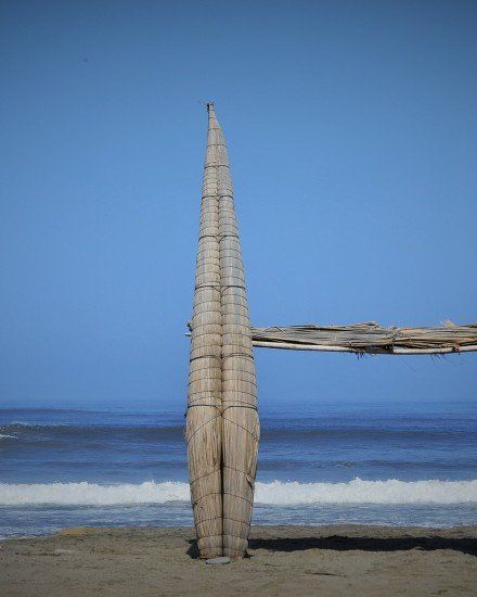 A Caballito de Totora on the beach at Huanchaco, Peru.