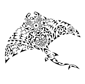 Sort-hvid abstrakt stammedelfinillustration med indviklede mønstre