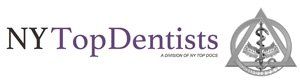 NYTopDentists logo in gray and purple with a medical emblem on a white background