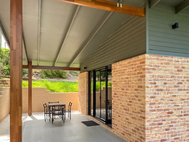 Outdoor area created by an extension to a family home.